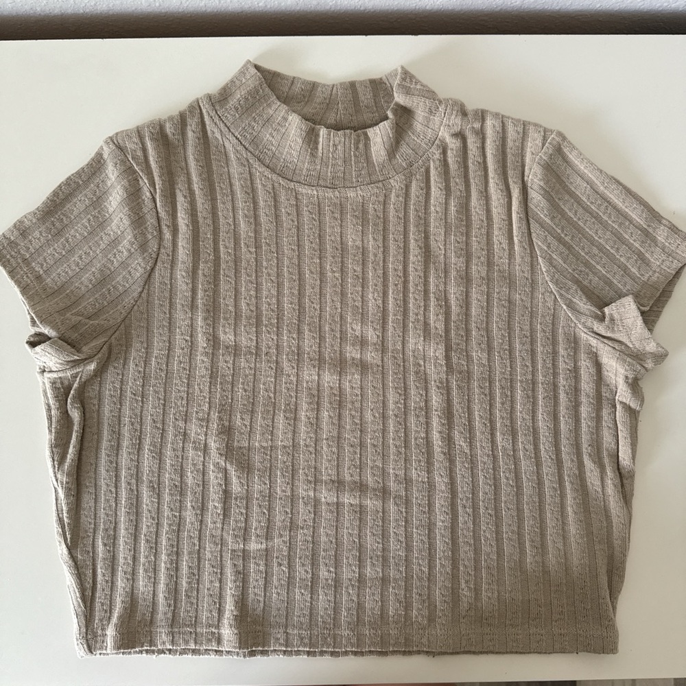 Cotton On Beige Ribbed Short Sleeve Top